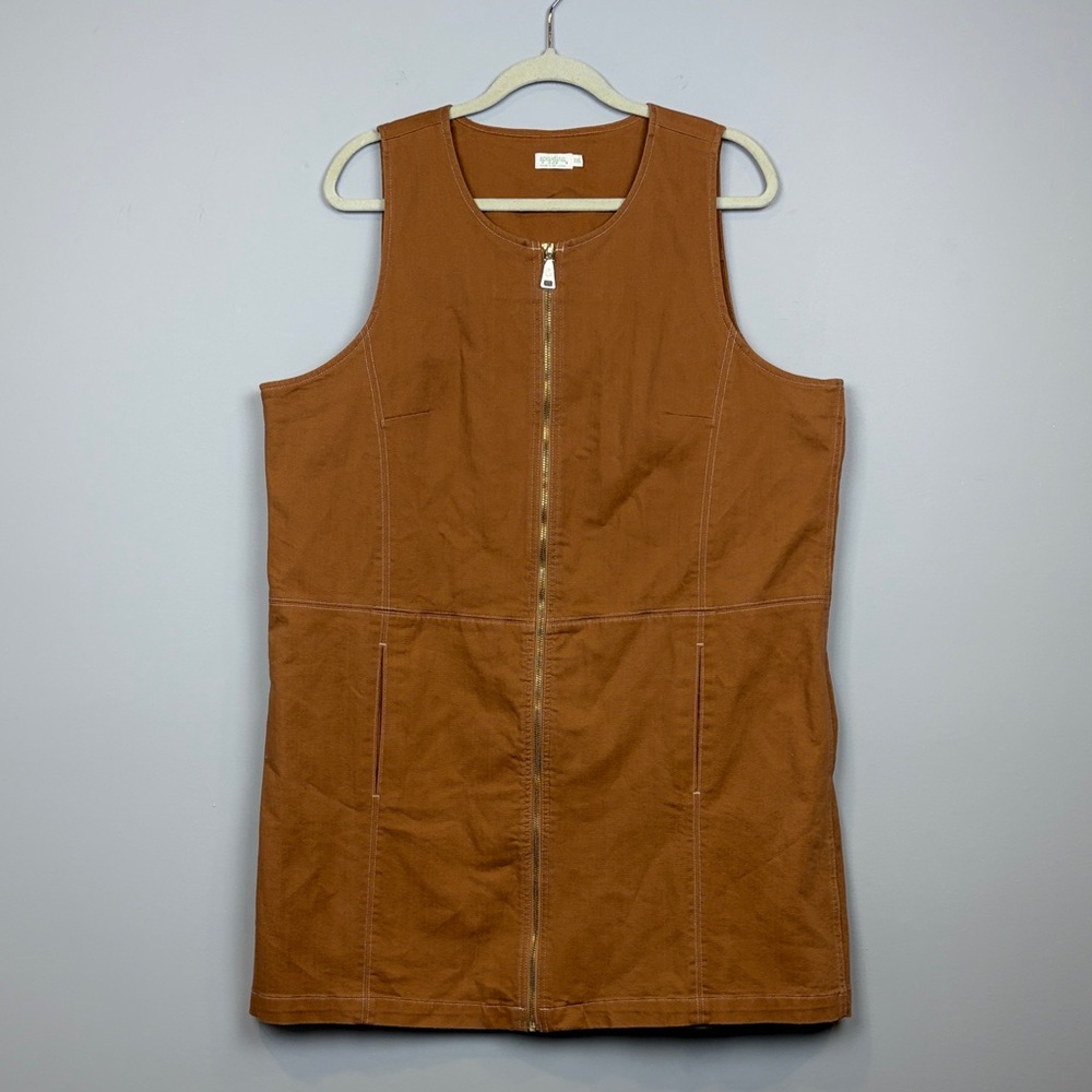Spartina 449‎ Leland Denim Jumper Dress XXL Sienna Brown Zip Front Pockets